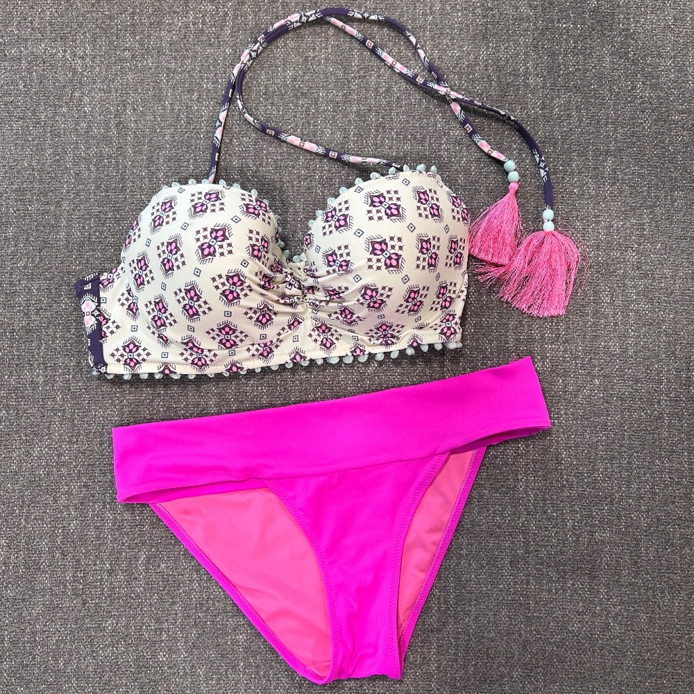 💓Victoria Secret Padded Halter Tassel & Bead Bikini Set